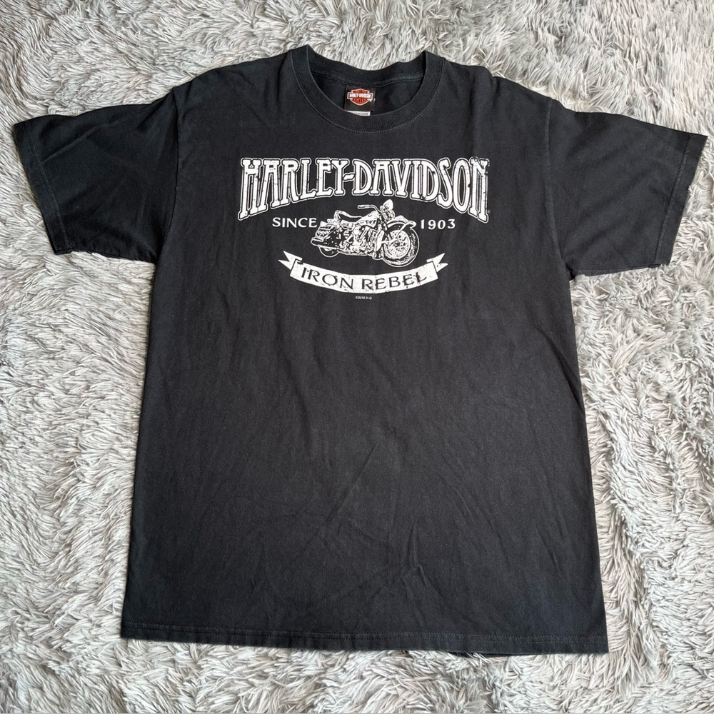 Harley Davidson Tshirt Mens Large Black Motorcycle Iron Rebel Las Vegas Skulls